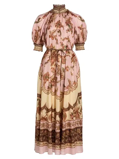 Zimmermann Women's Aster Printed Silk Billow Maxi Dress - Mauve Jacobean - Size 10 | Thumbnail 1 Zimmermann Women's Aster Printed Silk Billow Maxi Dress - Mauve Jacobean - Size 10 | Thumbnail 1