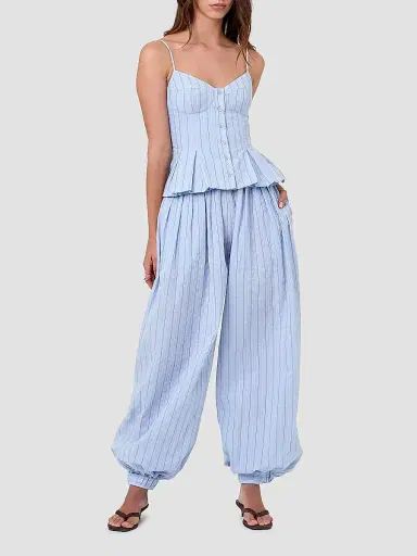 NICHOLAS Women's Staci Striped Seersucker Peplum Top - Blue Multi Stripe | Thumbnail 2 NICHOLAS Women's Staci Striped Seersucker Peplum Top - Blue Multi Stripe | Thumbnail 2