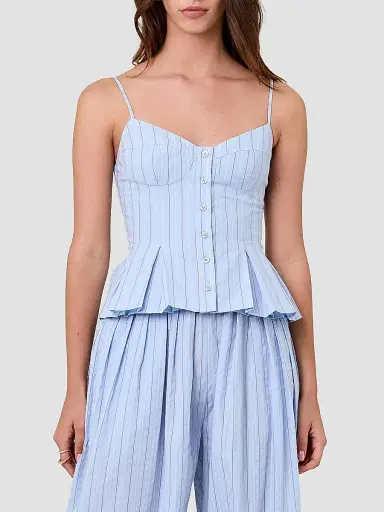 NICHOLAS Women's Staci Striped Seersucker Peplum Top - Blue Multi Stripe | Thumbnail 3 NICHOLAS Women's Staci Striped Seersucker Peplum Top - Blue Multi Stripe | Thumbnail 3