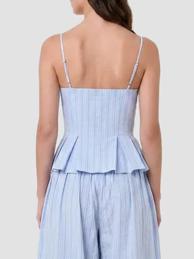 NICHOLAS Women's Staci Striped Seersucker Peplum Top - Blue Multi Stripe | Thumbnail 4 NICHOLAS Women's Staci Striped Seersucker Peplum Top - Blue Multi Stripe | Thumbnail 4