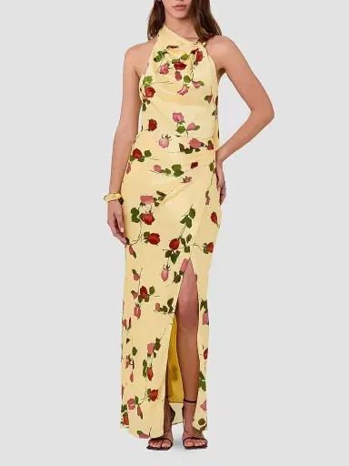 NICHOLAS Women's Galilea Halterneck Floral A-Line Gown - Fallen Roses | Thumbnail 3 NICHOLAS Women's Galilea Halterneck Floral A-Line Gown - Fallen Roses | Thumbnail 3