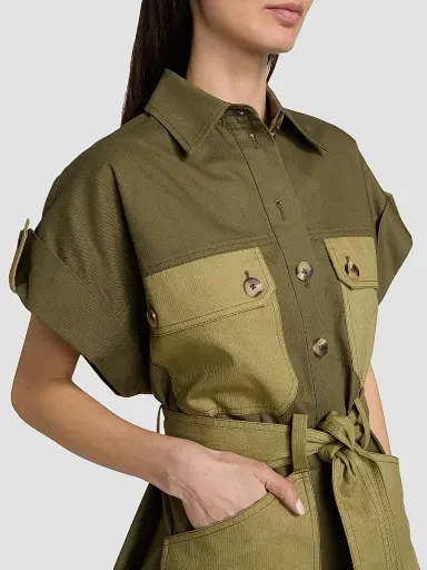 Zimmermann Women's Solstice Utility Cotton Mini Dress - Khaki - Size 10 | Thumbnail 6 Zimmermann Women's Solstice Utility Cotton Mini Dress - Khaki - Size 10 | Thumbnail 6