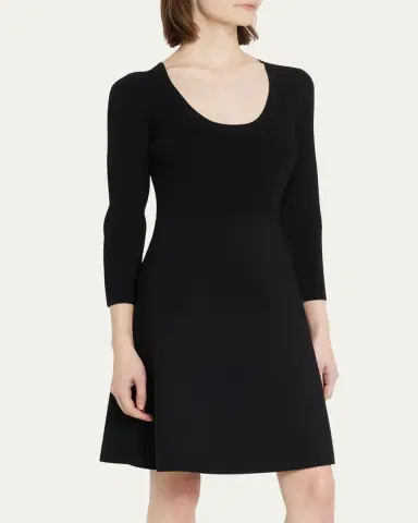 Theory Scoop-Neck Compact-Knit Flare Mini Dress | Thumbnail 3 Theory Scoop-Neck Compact-Knit Flare Mini Dress | Thumbnail 3