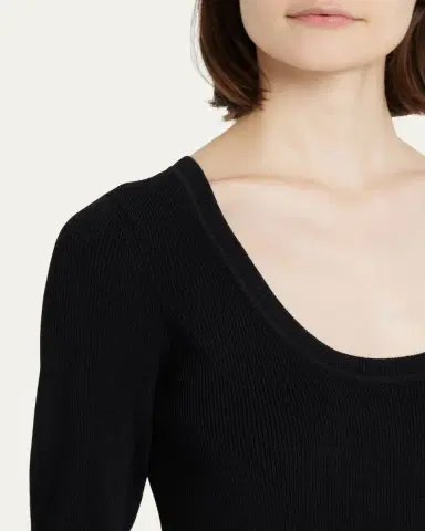 Theory Scoop-Neck Compact-Knit Flare Mini Dress | Thumbnail 4 Theory Scoop-Neck Compact-Knit Flare Mini Dress | Thumbnail 4
