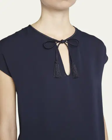 Giorgio Armani Silk Georgette Blouse with Fringe Tie Neck Detail | Thumbnail 5 Giorgio Armani Silk Georgette Blouse with Fringe Tie Neck Detail | Thumbnail 5