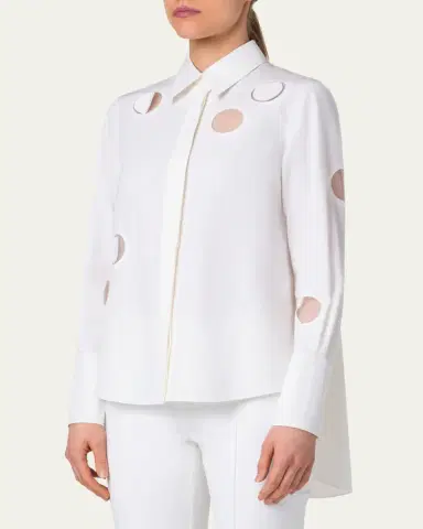 Akris punto Cotton Poplin Blouse with Dot Cut Outs | Thumbnail 4 Akris punto Cotton Poplin Blouse with Dot Cut Outs | Thumbnail 4