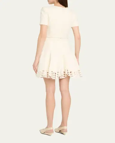 Oscar de la Renta Short-Sleeve Cutout-Hem Tweed Mini Dress With Belt | Thumbnail 3 Oscar de la Renta Short-Sleeve Cutout-Hem Tweed Mini Dress With Belt | Thumbnail 3
