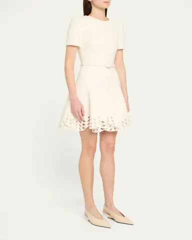 Oscar de la Renta Short-Sleeve Cutout-Hem Tweed Mini Dress With Belt | Thumbnail 4 Oscar de la Renta Short-Sleeve Cutout-Hem Tweed Mini Dress With Belt | Thumbnail 4