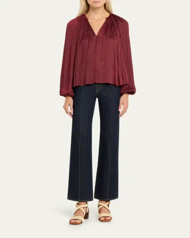 Ulla Johnson Electra Pleated Satin Peasant Blouse | Thumbnail 2 Ulla Johnson Electra Pleated Satin Peasant Blouse | Thumbnail 2