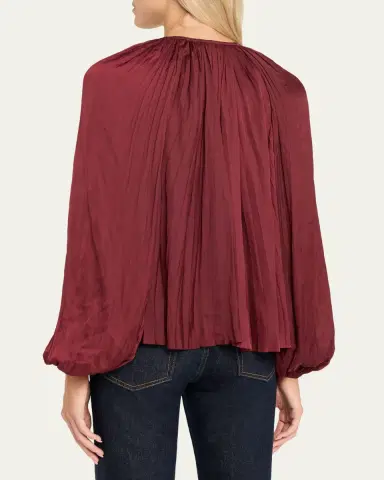 Ulla Johnson Electra Pleated Satin Peasant Blouse | Thumbnail 3 Ulla Johnson Electra Pleated Satin Peasant Blouse | Thumbnail 3
