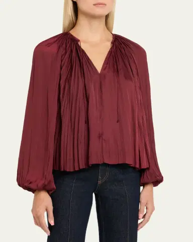Ulla Johnson Electra Pleated Satin Peasant Blouse | Thumbnail 4 Ulla Johnson Electra Pleated Satin Peasant Blouse | Thumbnail 4