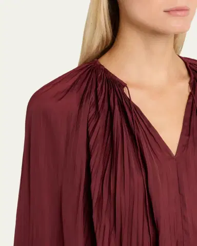 Ulla Johnson Electra Pleated Satin Peasant Blouse | Thumbnail 5 Ulla Johnson Electra Pleated Satin Peasant Blouse | Thumbnail 5