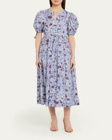 Ulla Johnson Adriana Printed Puff-Sleeve Midi Dress | Thumbnail 2 Ulla Johnson Adriana Printed Puff-Sleeve Midi Dress | Thumbnail 2
