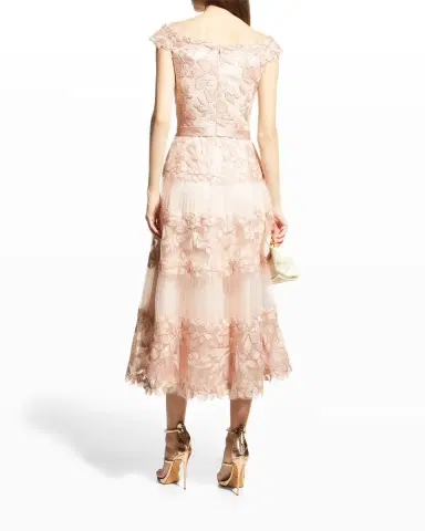 Tadashi Shoji Off-the-Shoulder Cap-Sleeve Lace Midi Dress | Thumbnail 4 Tadashi Shoji Off-the-Shoulder Cap-Sleeve Lace Midi Dress | Thumbnail 4