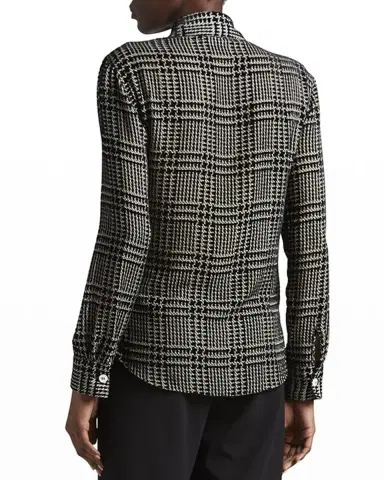 Giorgio Armani Flocked Check Silk Blouse | Thumbnail 3 Giorgio Armani Flocked Check Silk Blouse | Thumbnail 3