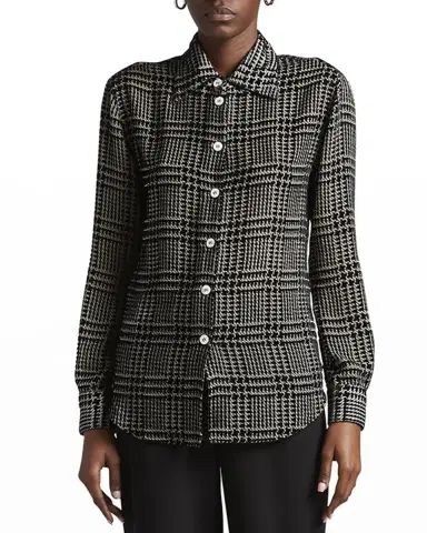 Giorgio Armani Flocked Check Silk Blouse | Thumbnail 4 Giorgio Armani Flocked Check Silk Blouse | Thumbnail 4