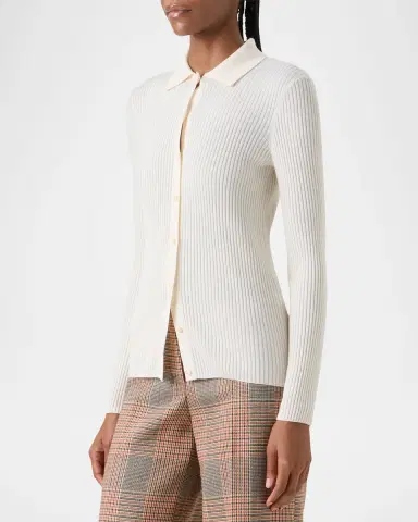 Akris punto Merino Wool Rib Collared Cardigan | Thumbnail 3 Akris punto Merino Wool Rib Collared Cardigan | Thumbnail 3