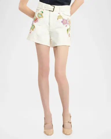 Cinq à Sept Beth Embroidered Jardin Boheme Denim Shorts | Thumbnail 2 Cinq à Sept Beth Embroidered Jardin Boheme Denim Shorts | Thumbnail 2