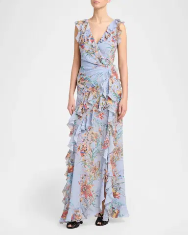 Etro Floral-Print Seersucker Ruffled Slit Maxi Dress | Thumbnail 3 Etro Floral-Print Seersucker Ruffled Slit Maxi Dress | Thumbnail 3