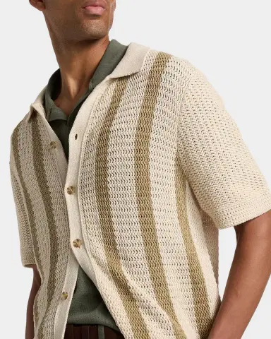 Vince Men's Cotton Stripe Crochet Short-Sleeve Shirt | Thumbnail 4 Vince Men's Cotton Stripe Crochet Short-Sleeve Shirt | Thumbnail 4