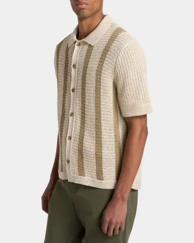 Vince Men's Cotton Stripe Crochet Short-Sleeve Shirt | Thumbnail 6 Vince Men's Cotton Stripe Crochet Short-Sleeve Shirt | Thumbnail 6