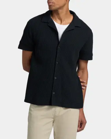 Vince Men's Macro Waffle Knit Short-Sleeve Shirt | Thumbnail 3 Vince Men's Macro Waffle Knit Short-Sleeve Shirt | Thumbnail 3