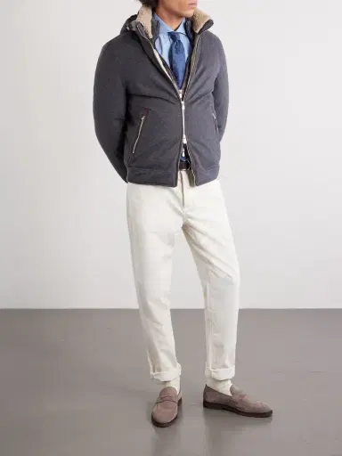 Brunello Cucinelli Shearling-Trimmed Wool Hooded Down Jacket - Men | Thumbnail 2 Brunello Cucinelli Shearling-Trimmed Wool Hooded Down Jacket - Men | Thumbnail 2