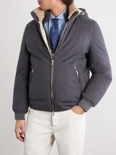 Brunello Cucinelli Shearling-Trimmed Wool Hooded Down Jacket - Men | Thumbnail 3 Brunello Cucinelli Shearling-Trimmed Wool Hooded Down Jacket - Men | Thumbnail 3