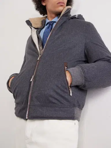 Brunello Cucinelli Shearling-Trimmed Wool Hooded Down Jacket - Men | Thumbnail 5 Brunello Cucinelli Shearling-Trimmed Wool Hooded Down Jacket - Men | Thumbnail 5
