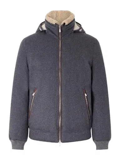 Brunello Cucinelli Shearling-Trimmed Wool Hooded Down Jacket - Men | Thumbnail 1 Brunello Cucinelli Shearling-Trimmed Wool Hooded Down Jacket - Men | Thumbnail 1