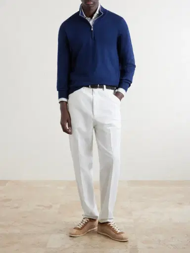 Brunello Cucinelli Cotton and Cashmere-Blend Half-Zip Sweater - Men | Thumbnail 2 Brunello Cucinelli Cotton and Cashmere-Blend Half-Zip Sweater - Men | Thumbnail 2