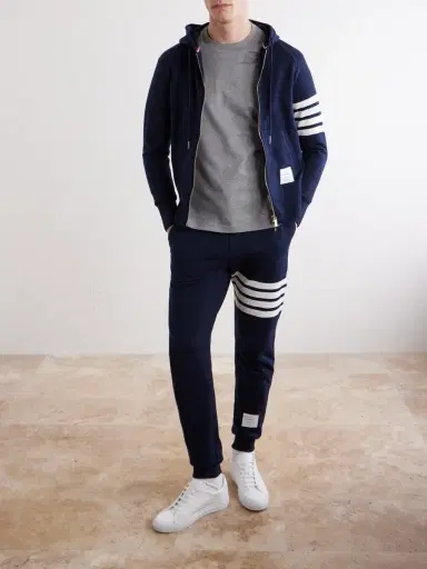 Thom Browne Logo-Appliquéd Striped Cotton-Jersey T-Shirt - Men | Thumbnail 2 Thom Browne Logo-Appliquéd Striped Cotton-Jersey T-Shirt - Men | Thumbnail 2