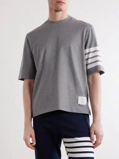Thom Browne Logo-Appliquéd Striped Cotton-Jersey T-Shirt - Men | Thumbnail 3 Thom Browne Logo-Appliquéd Striped Cotton-Jersey T-Shirt - Men | Thumbnail 3