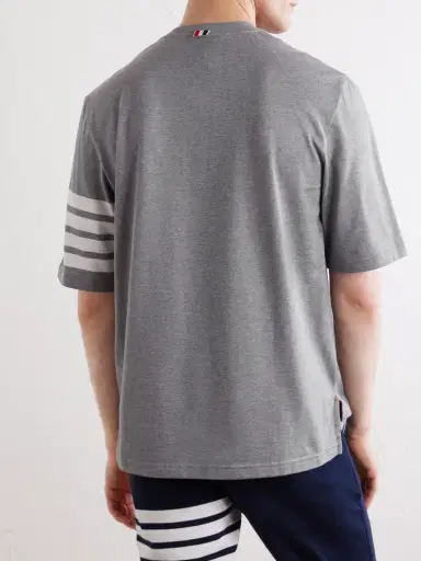 Thom Browne Logo-Appliquéd Striped Cotton-Jersey T-Shirt - Men | Thumbnail 4 Thom Browne Logo-Appliquéd Striped Cotton-Jersey T-Shirt - Men | Thumbnail 4