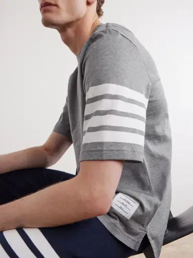 Thom Browne Logo-Appliquéd Striped Cotton-Jersey T-Shirt - Men | Thumbnail 5 Thom Browne Logo-Appliquéd Striped Cotton-Jersey T-Shirt - Men | Thumbnail 5