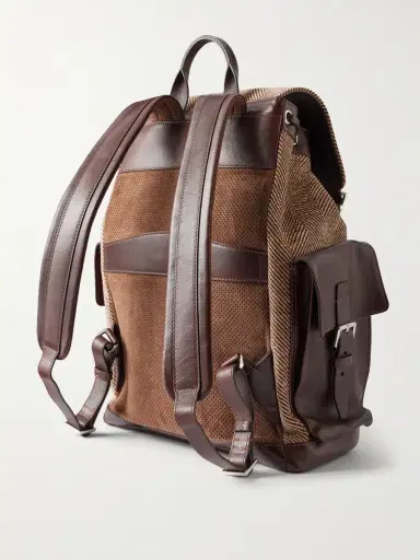 Brunello Cucinelli Leather-Trimmed Herringbone Canvas Backpack - Men | Thumbnail 4 Brunello Cucinelli Leather-Trimmed Herringbone Canvas Backpack - Men | Thumbnail 4