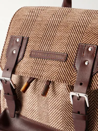 Brunello Cucinelli Leather-Trimmed Herringbone Canvas Backpack - Men | Thumbnail 5 Brunello Cucinelli Leather-Trimmed Herringbone Canvas Backpack - Men | Thumbnail 5