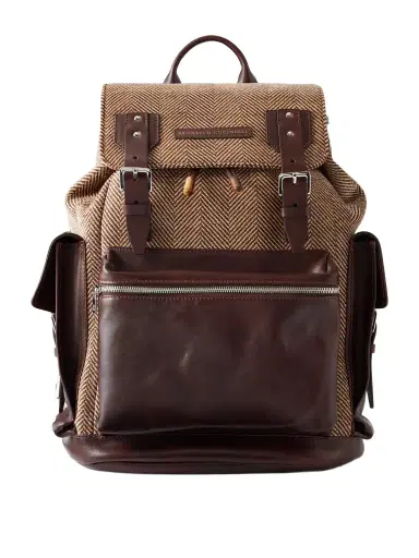 Brunello Cucinelli Leather-Trimmed Herringbone Canvas Backpack - Men | Thumbnail 1 Brunello Cucinelli Leather-Trimmed Herringbone Canvas Backpack - Men | Thumbnail 1