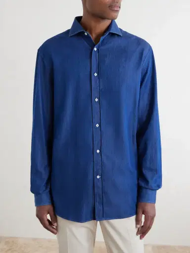 Brunello Cucinelli Cutaway-Collar Cotton-Chambray Shirt - Men | Thumbnail 3 Brunello Cucinelli Cutaway-Collar Cotton-Chambray Shirt - Men | Thumbnail 3