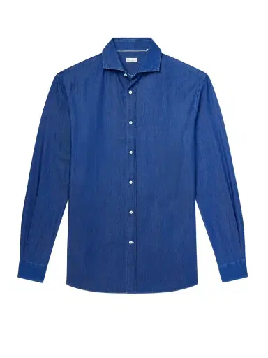 Brunello Cucinelli Cutaway-Collar Cotton-Chambray Shirt - Men | Thumbnail 1 Brunello Cucinelli Cutaway-Collar Cotton-Chambray Shirt - Men | Thumbnail 1