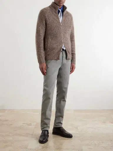 Brunello Cucinelli Brushed Cashmere and Silk-Blend Zipped Sweater - Men | Thumbnail 2 Brunello Cucinelli Brushed Cashmere and Silk-Blend Zipped Sweater - Men | Thumbnail 2