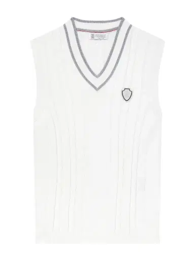 Brunello Cucinelli Logo-Appliquéd Cotton Sweater Vest - Men | Thumbnail 1 Brunello Cucinelli Logo-Appliquéd Cotton Sweater Vest - Men | Thumbnail 1
