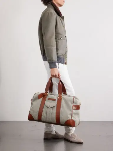 Brunello Cucinelli Leather-Trimmed Flannel Weekend Bag - Men | Thumbnail 2 Brunello Cucinelli Leather-Trimmed Flannel Weekend Bag - Men | Thumbnail 2
