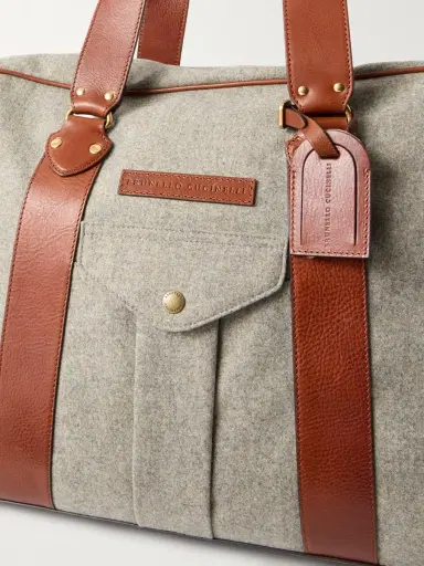 Brunello Cucinelli Leather-Trimmed Flannel Weekend Bag - Men | Thumbnail 5 Brunello Cucinelli Leather-Trimmed Flannel Weekend Bag - Men | Thumbnail 5