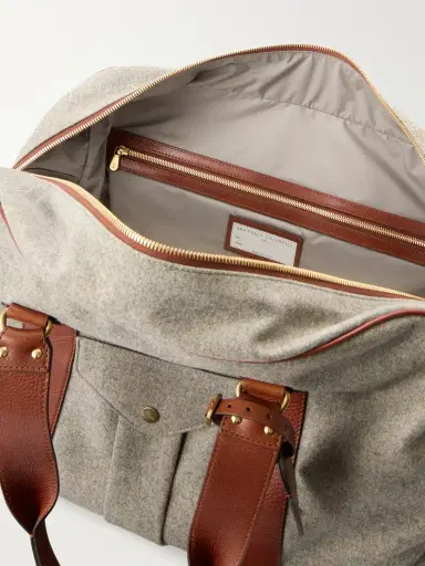 Brunello Cucinelli Leather-Trimmed Flannel Weekend Bag - Men | Thumbnail 6 Brunello Cucinelli Leather-Trimmed Flannel Weekend Bag - Men | Thumbnail 6