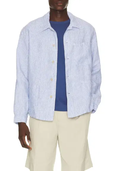 Polo Ralph Lauren Slubby Linen Striped Chore Overshirt | Thumbnail 1 Polo Ralph Lauren Slubby Linen Striped Chore Overshirt | Thumbnail 1