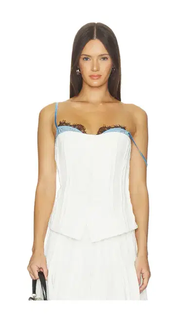 Markgong Strapless Button Up Top With Lace Trim | Thumbnail 1 Markgong Strapless Button Up Top With Lace Trim | Thumbnail 1