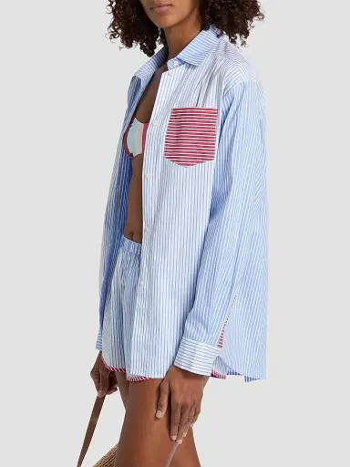 Solid & Striped Women's The Avril Stripe Button-Front Shirt - Colorblock Marina | Thumbnail 4 Solid & Striped Women's The Avril Stripe Button-Front Shirt - Colorblock Marina | Thumbnail 4