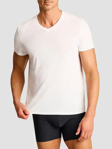 Commando Men's Premier Stretch-Cotton V-Neck Undershirt - White | Thumbnail 2 Commando Men's Premier Stretch-Cotton V-Neck Undershirt - White | Thumbnail 2