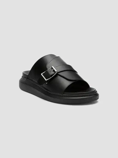 McQueen Men's Hybrid Buckle Rubber Slide Sandals - Black | Thumbnail 2 McQueen Men's Hybrid Buckle Rubber Slide Sandals - Black | Thumbnail 2